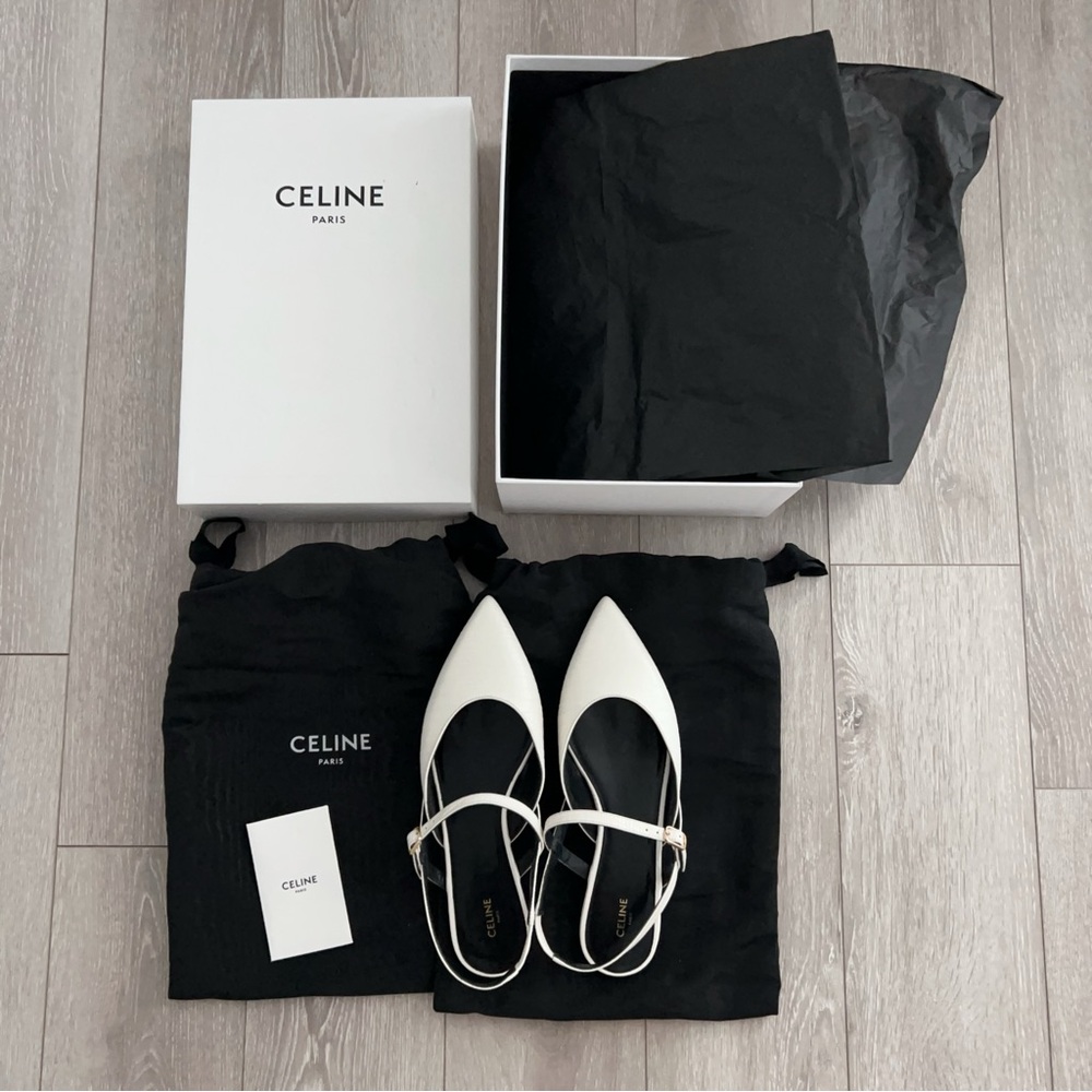 Authentic Celine Women's White Slingback Flat